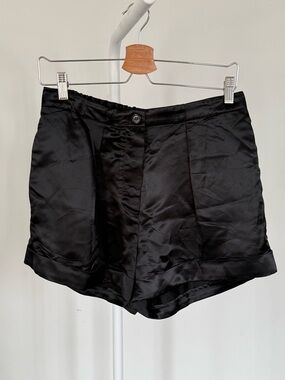 Acne Studios Rille Pleated Satin Shorts in Black